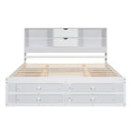 Lit moderne blanc de taille King en bois avec tête de lit de rangement et 8 tiroirs