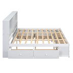 Lit moderne blanc de taille King en bois avec tête de lit de rangement et 8 tiroirs