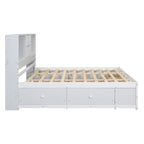 Lit moderne blanc de taille King en bois avec tête de lit de rangement et 8 tiroirs