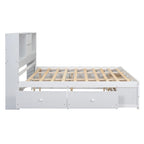Lit moderne blanc de taille King en bois avec tête de lit de rangement et 8 tiroirs