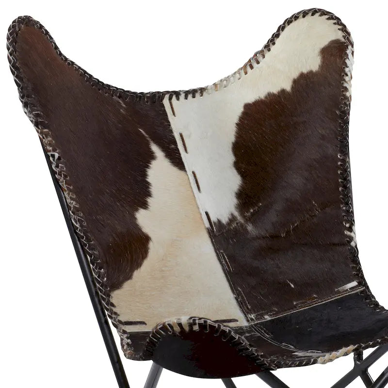 Fauteuil Papillon Fait Main en Cuir Blanc, Gris, Marron, Marron Clair ou Marron Beige avec Support Noir