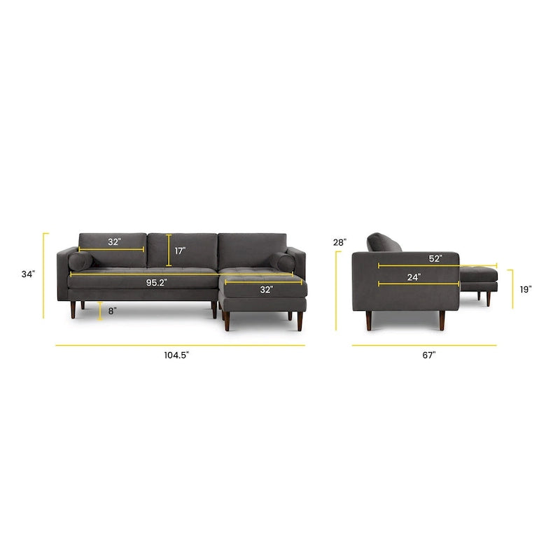 Canapé sectionnel droit Napa 104.5 en tissu