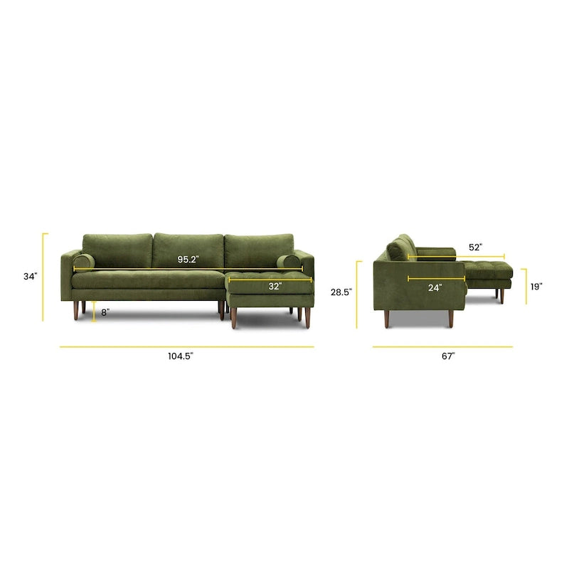 Canapé sectionnel droit Napa 104.5 en tissu