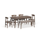 Ensemble de salle à manger Haapajarvi Mid-century Modern 6 pièces en chêne moyen