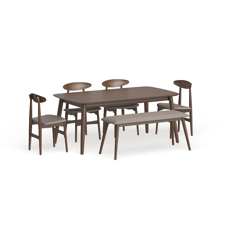 Ensemble de salle à manger Haapajarvi Mid-century Modern 6 pièces en chêne moyen