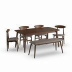 Ensemble de salle à manger Haapajarvi Mid-century Modern 6 pièces en chêne moyen