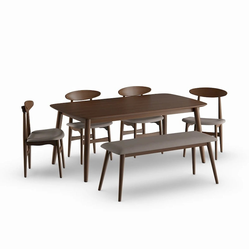 Ensemble de salle à manger Haapajarvi Mid-century Modern 6 pièces en chêne moyen