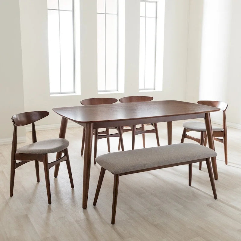 Ensemble de salle à manger Haapajarvi Mid-century Modern 6 pièces en chêne moyen