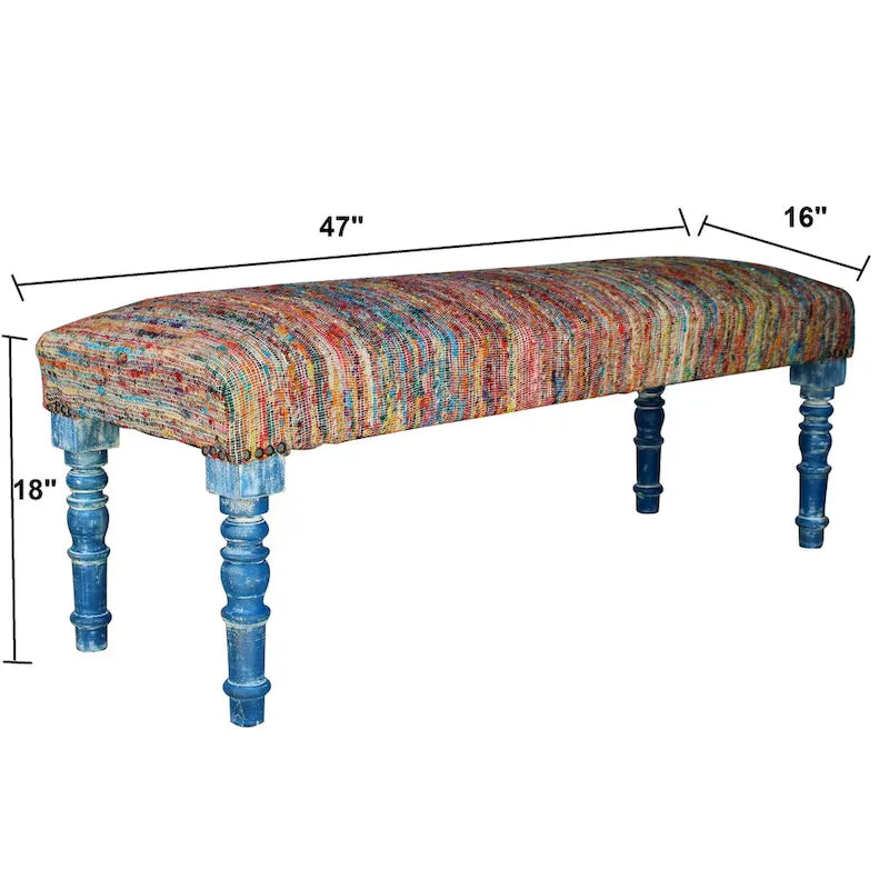 Banc rembourré 47 Rainbow Stripe Blue Leg