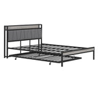 Cadre de lit plateforme Queen Size en métal avec lit gigogne double, tête de lit rembourrée avec prises, ports USB et support à lattes