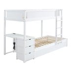 Lit superposé jumeau sur jumeau avec lit gigogne double, rangement et bureau, gris
