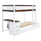 Lit superposé jumeau sur jumeau avec lit gigogne double, rangement et bureau, gris