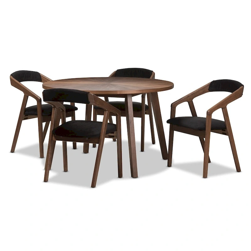 Ensemble de salle à manger 5 pièces en tissu gris du milieu du siècle