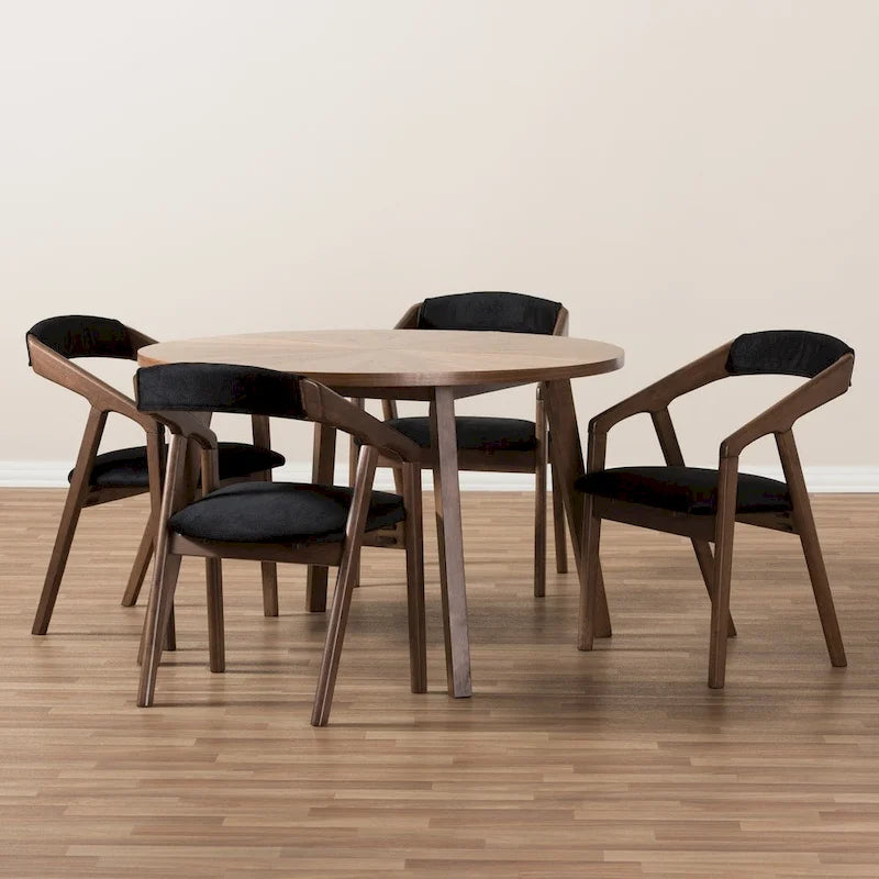 Ensemble de salle à manger 5 pièces en tissu gris du milieu du siècle