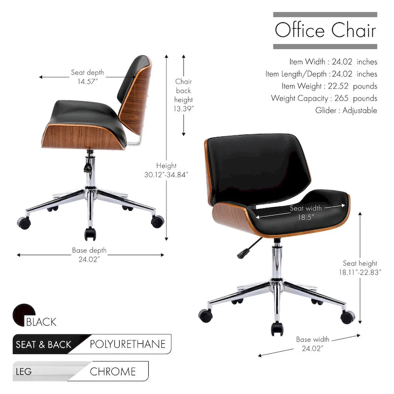 Chaise de bureau Herning en similicuir style Mid-Century