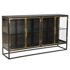 Bahut 4 portes Brynlee 72 en fer finition bronze canon et laiton, et verre