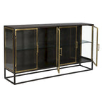 Bahut 4 portes Brynlee 72 en fer finition bronze canon et laiton, et verre