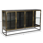 Bahut 4 portes Brynlee 72 en fer finition bronze canon et laiton, et verre