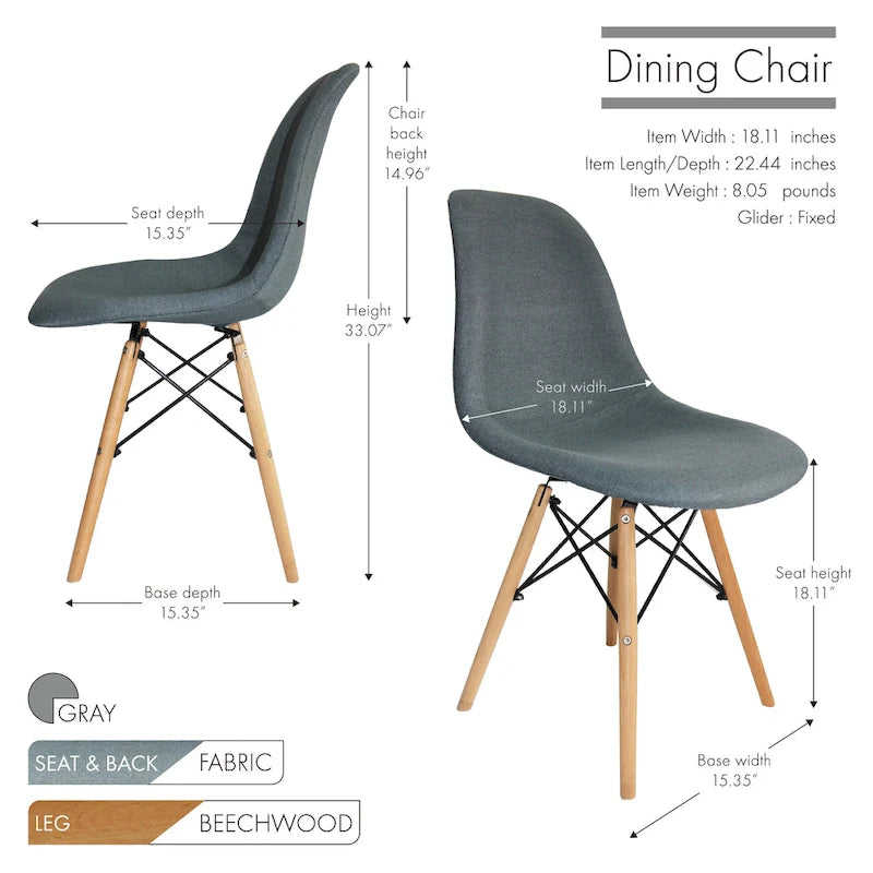 Chaises de salle à manger modernes Haig, tissu et bois de hêtre