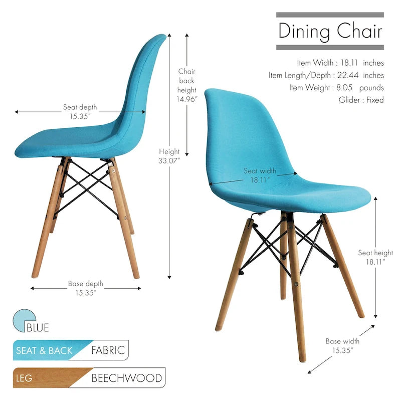 Chaises de salle à manger modernes Haig, tissu et bois de hêtre