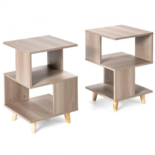 2 tables de chevet modernes en bois avec pieds en bois massif pour le salon