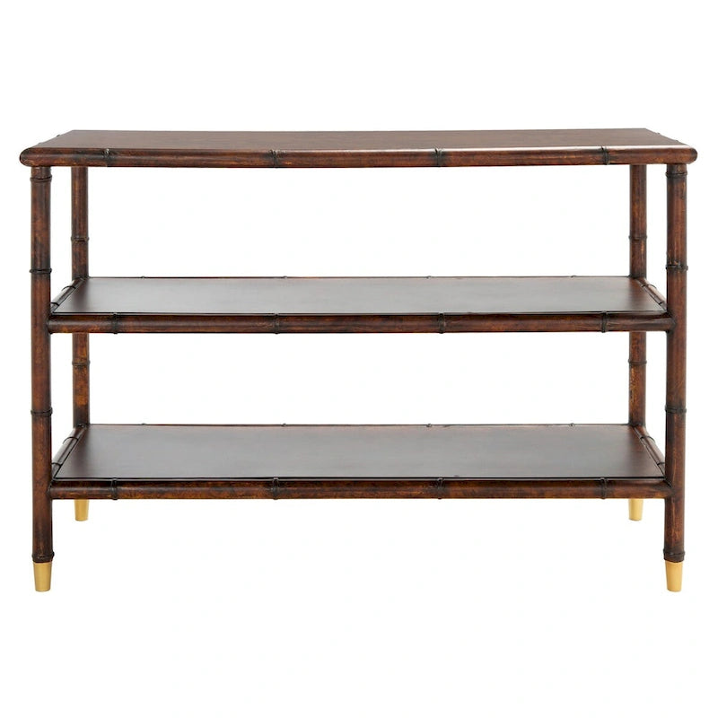 Console Francina à 2 étagères, brun foncé/doré - 42 L x 15,8 P x 29 H