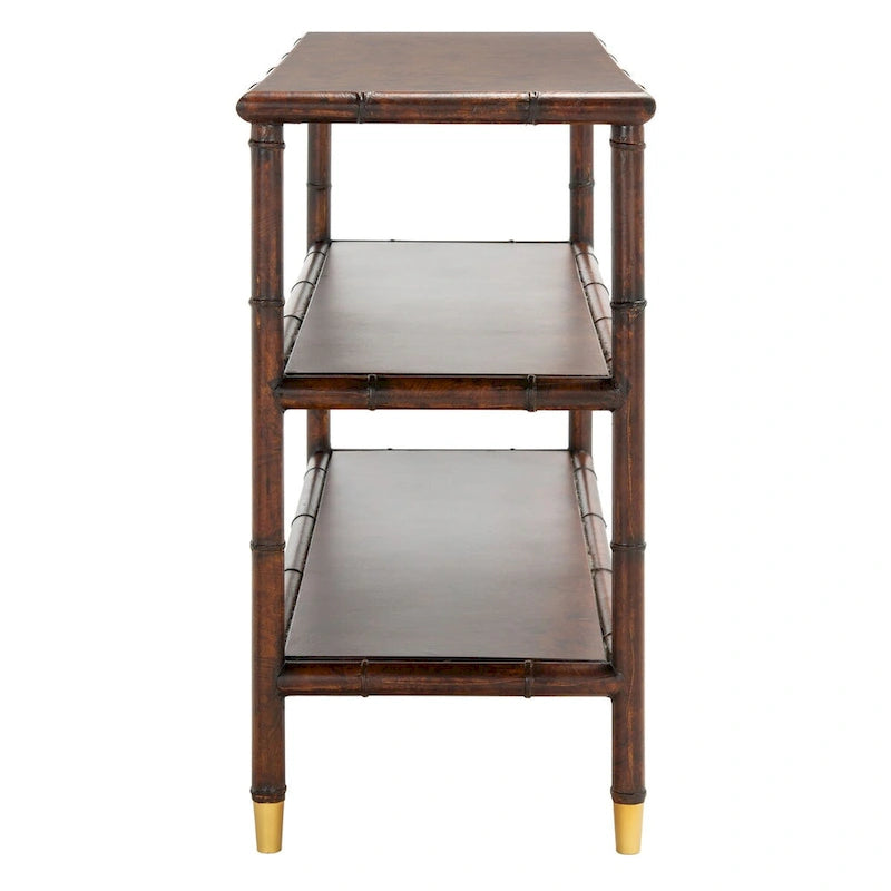 Console Francina à 2 étagères, brun foncé/doré - 42 L x 15,8 P x 29 H