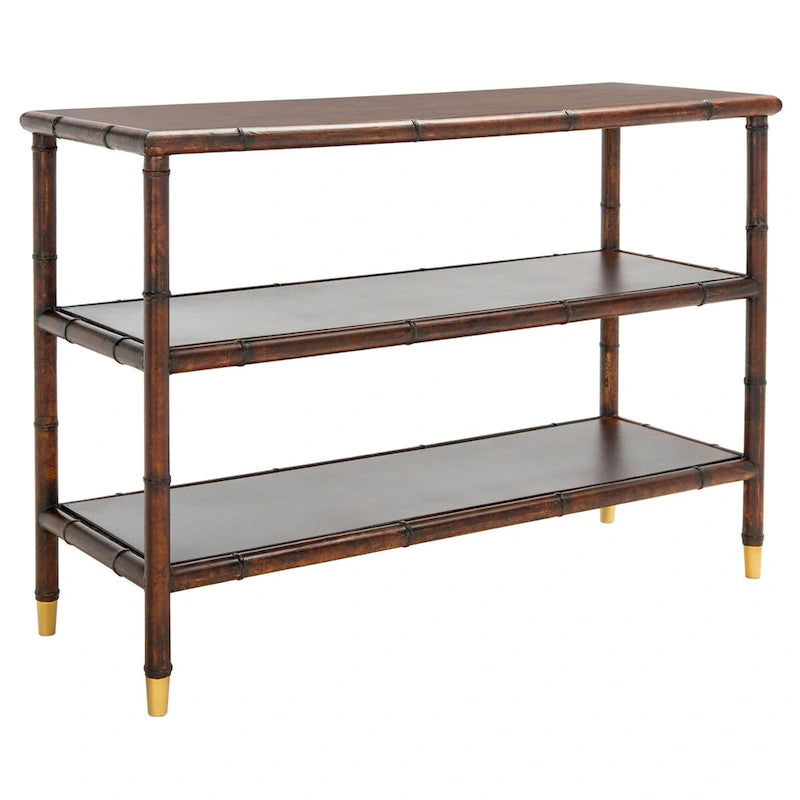 Console Francina à 2 étagères, brun foncé/doré - 42 L x 15,8 P x 29 H