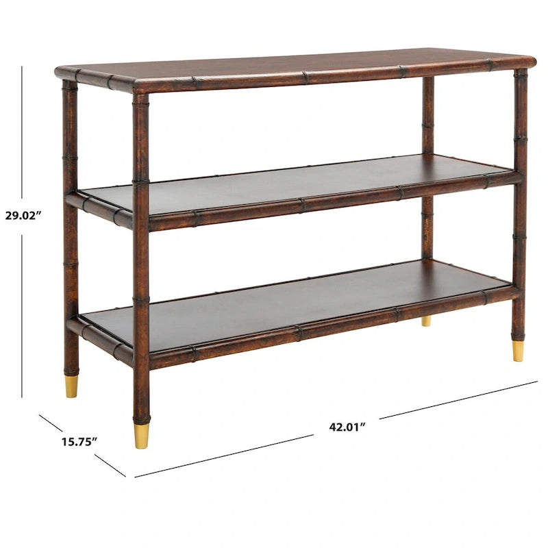 Console Francina à 2 étagères, brun foncé/doré - 42 L x 15,8 P x 29 H