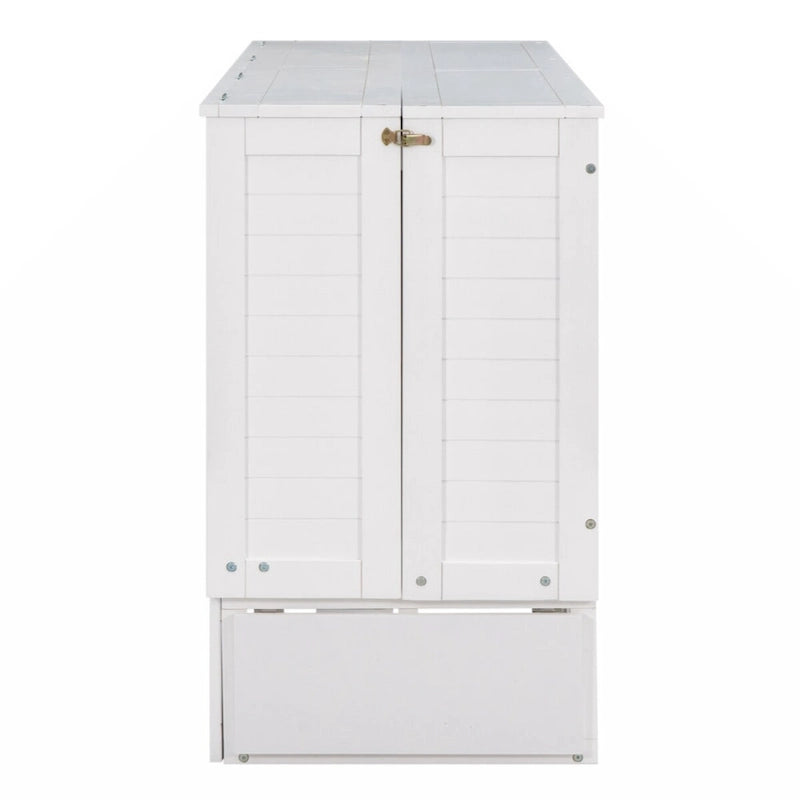 Lit escamotable mobile Queen Size avec tiroir et petites étagères de chaque côté, blanc