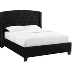 Lit double Elle, profil bas, tête de lit capitonnée noire