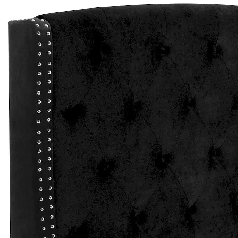Lit double Elle, profil bas, tête de lit capitonnée noire