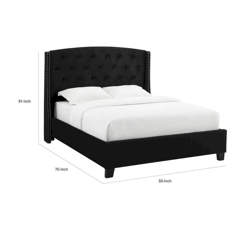 Lit double Elle, profil bas, tête de lit capitonnée noire