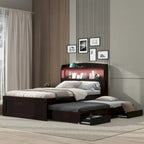 Lit plateforme Twin XL avec rangement et tête de lit LED, station de charge, lit gigogne simple et 2 tiroirs