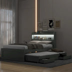 Lit plateforme Twin XL avec rangement et tête de lit LED, station de charge, lit gigogne simple et 2 tiroirs