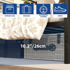 Cadre de lit double avec LED et station de recharge, rangement de tête de lit en métal et ports USB, lumières de ferme