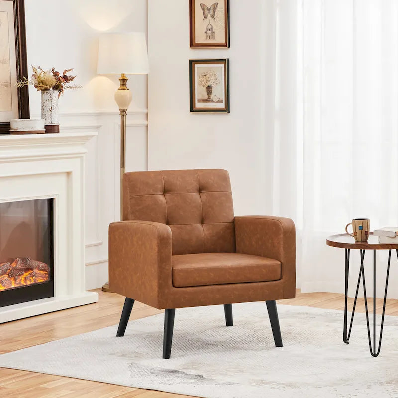 Fauteuil d'appoint capitonné moderne en similicuir