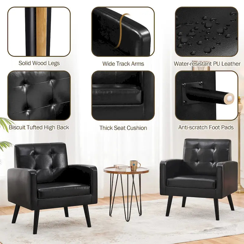 Fauteuil d'appoint capitonné moderne en similicuir