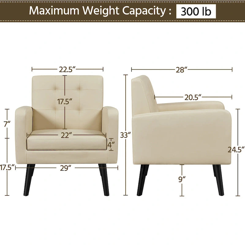 Fauteuil d'appoint capitonné moderne en similicuir