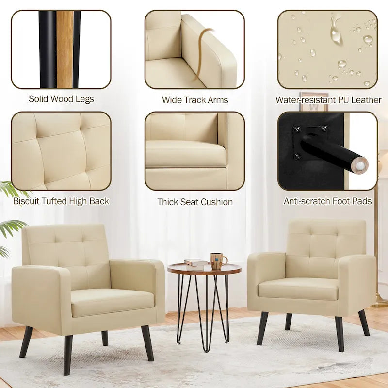 Fauteuil d'appoint capitonné moderne en similicuir