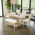 Ensemble de salle à manger 6 pièces demi-rond en bois avec longue banquette et 4 chaises de salle à manger, style moderne