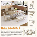 Ensemble de salle à manger 6 pièces demi-rond en bois avec longue banquette et 4 chaises de salle à manger, style moderne