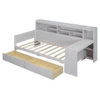 Lit de repos double en bois avec étagères de rangement, 2 tiroirs et bureau d'étude