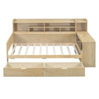 Lit de repos double en bois avec étagères de rangement, 2 tiroirs et bureau d'étude