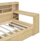 Lit de repos double en bois avec étagères de rangement, 2 tiroirs et bureau d'étude