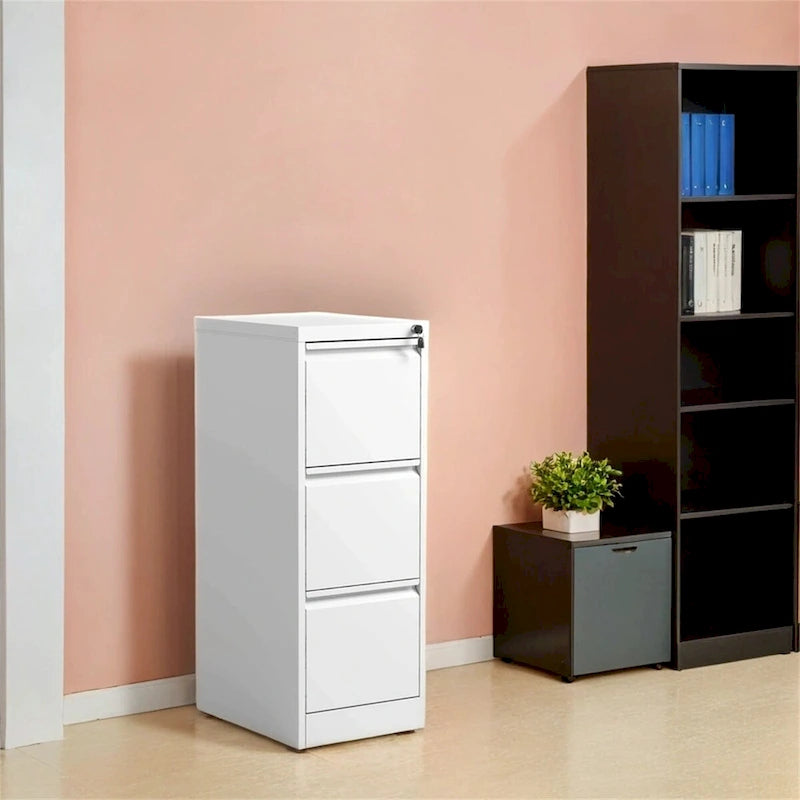 Classeur vertical à 3 tiroirs avec serrure, armoire de classement en acier pour bureau/domicile