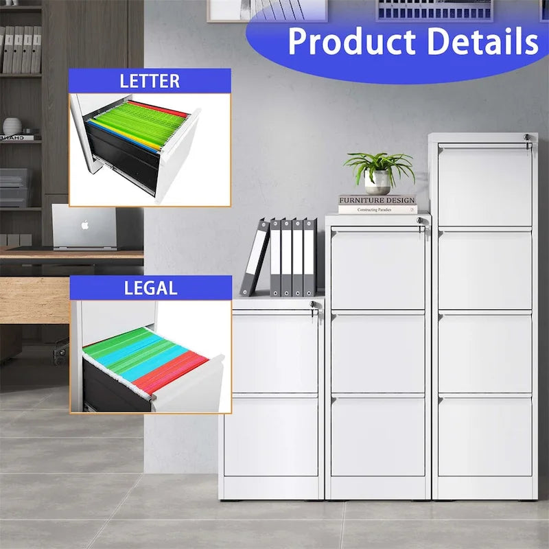 Classeur vertical à 3 tiroirs avec serrure, armoire de classement en acier pour bureau/domicile
