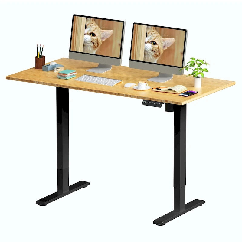 Bureau assis-debout électrique ergonomique en bambou massif
