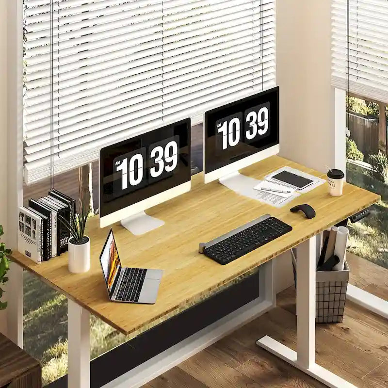 Bureau assis-debout électrique ergonomique en bambou massif