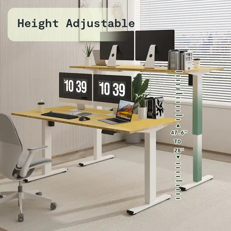 Bureau assis-debout électrique ergonomique en bambou massif